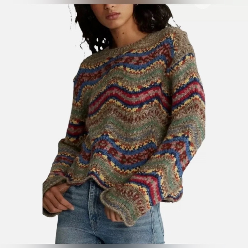 Polo RALPH LAUREN Womens  Lambs Wool Sweater Wavy Colorful Stripes Size XS